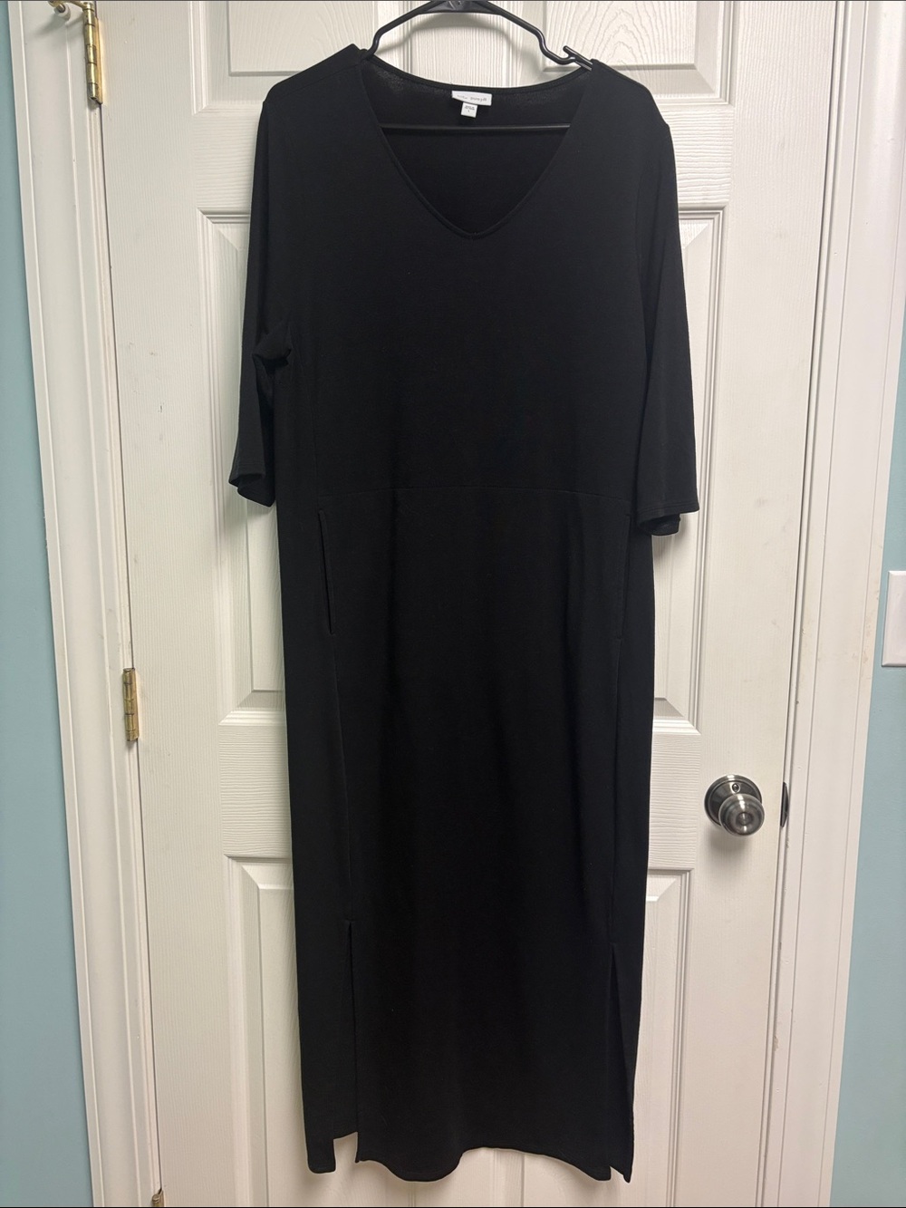 J. Jill PureJill Luxe Tencel Black Layer Dress V Neck 3/4  Sleeve Size Large